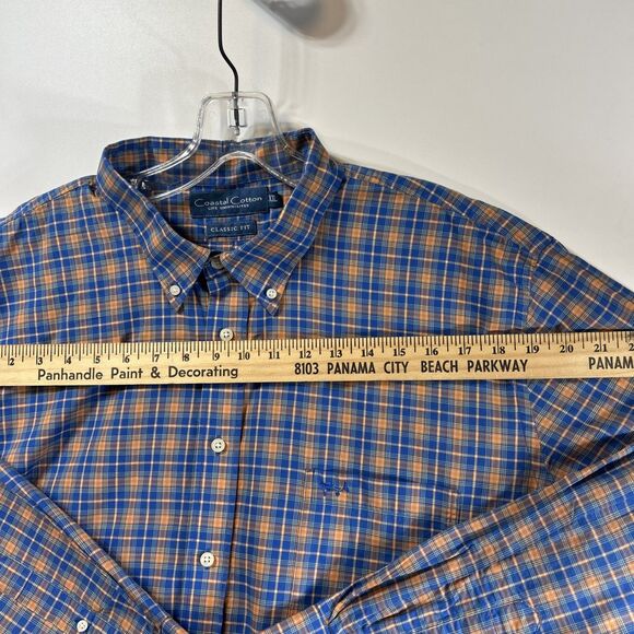 Coastal Cotton Plaid Long Sleeve Classic Fit Blue/Org Button Down Shirt Mens XXL - Picture 5 of 10